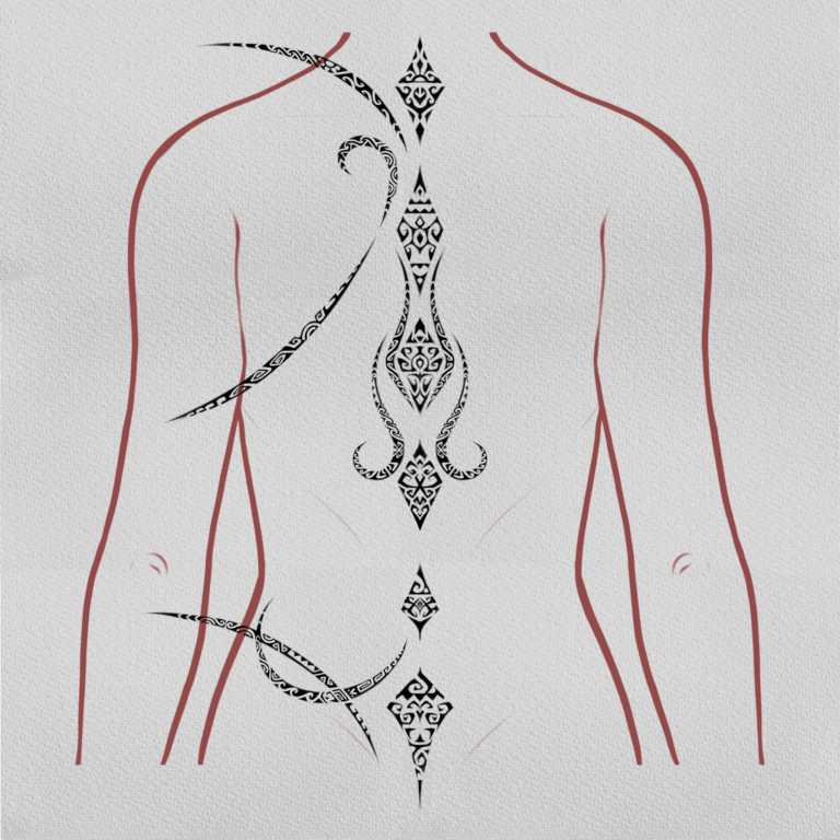 Tribal current black and grey, tribal tattoo on back